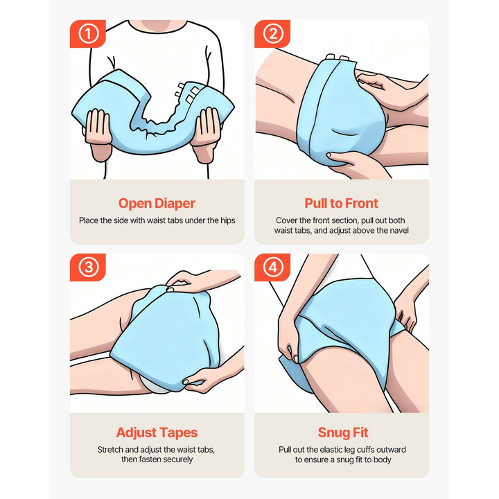 Aikuisten teippivaipat XL, erittäin imukykyiset inkontinenssivaipat unisex, 2800 ml, kosteusindikaattori, 40 kpl