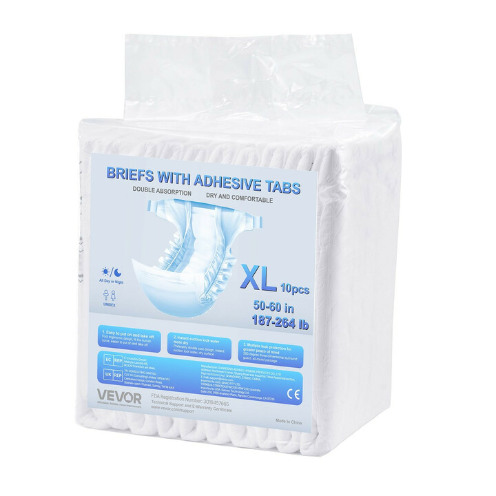 Aikuisten teippivaipat XL, erittäin imukykyiset inkontinenssivaipat unisex, 2800 ml, kosteusindikaattori, 40 kpl