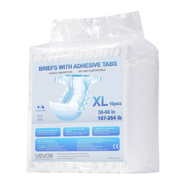 Aikuisten teippivaipat XL, erittäin imukykyiset inkontinenssivaipat unisex, 2800 ml, kosteusindikaattori, 40 kpl