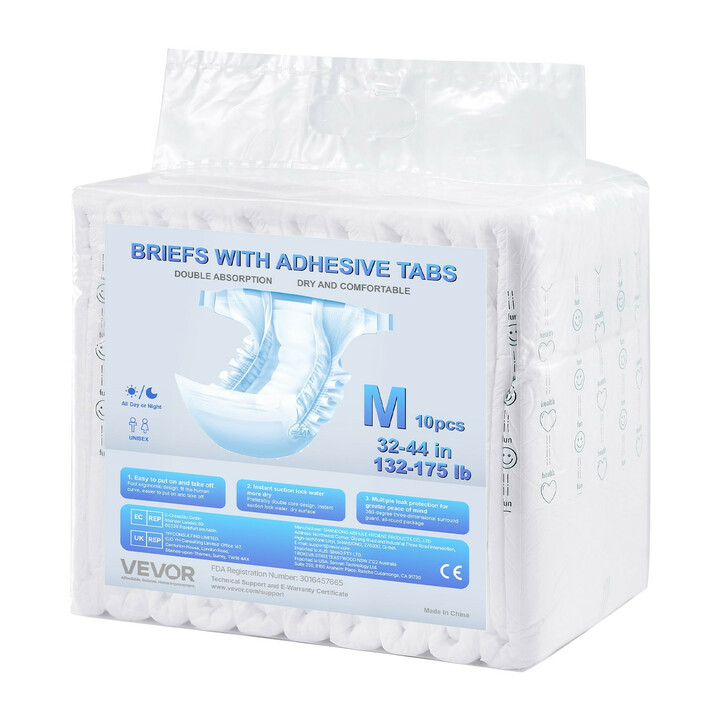 Aikuisten teippivaipat, superimevät inkontinenssisuojat, koko M, 2600 ml, unisex, 40 kpl