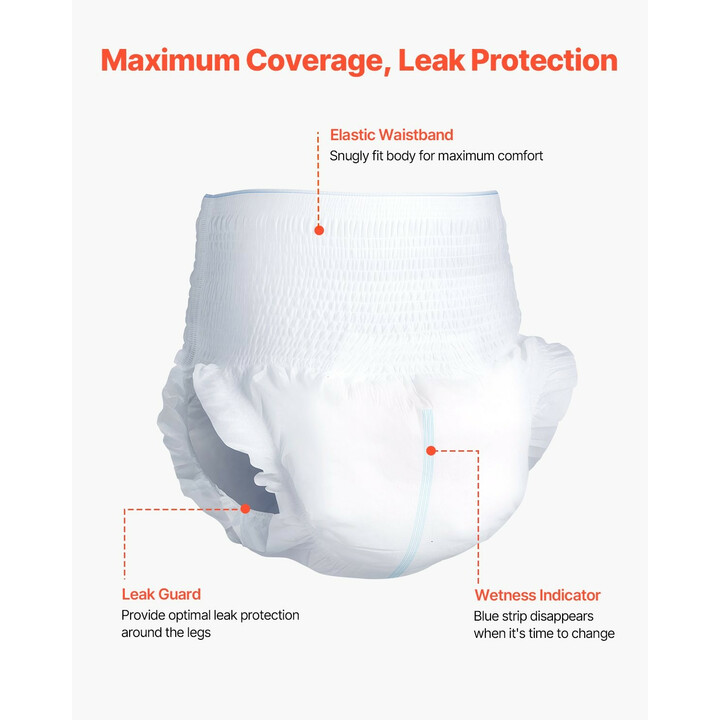 Aikuisten suojahousut XL, korkea imeytyskyky 1200 ml, märkyysilmaisin, kertakäyttöiset, 64 kpl