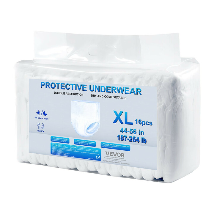 Aikuisten suojahousut XL, korkea imeytyskyky 1200 ml, märkyysilmaisin, kertakäyttöiset, 64 kpl