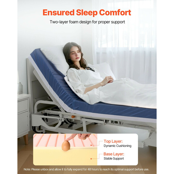 Sairaalasängyn patja kaksikerroksinen vaahtomuovi 227 kg 914 x 2030 x 153 mm vedenpitävä PU-päällinen pitkäaikaishoitoon