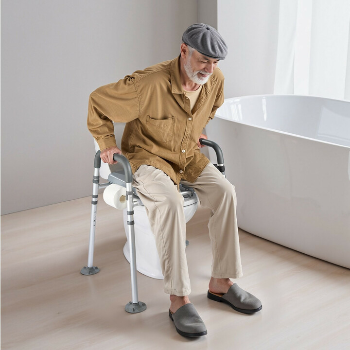 Sängynvierus-wc ja wc-tukituoli 4-in-1, säädettävä, 227 kg, pehmustettu istuin ja käsinojat, irrotettava 5 l ämpäri senioreille