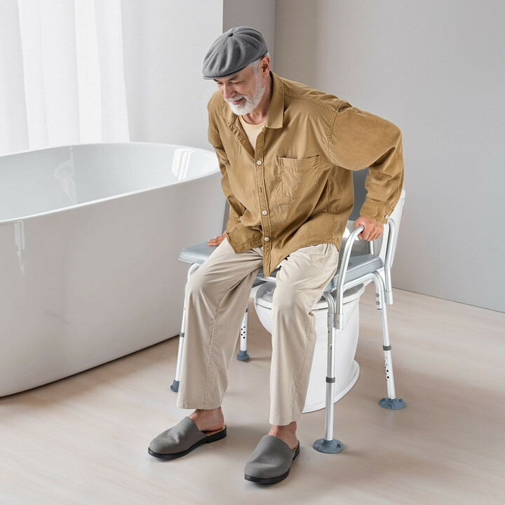 Monikäyttöinen yöpöydän WC-tuoli 4-in-1, säädettävä korkeus, teräsrunko, kantavuus 227 kg, ämpäri 5 l