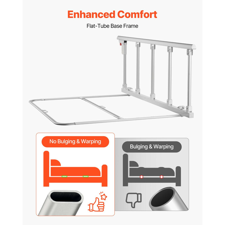 Taittuva sängynlaita ikäihmisille 122 cm, korkeussäädettävä metallinen tukikaide, valkoinen HFK-5124-1