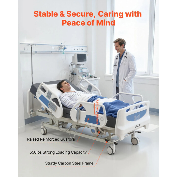 5-toiminen täyssähköinen sairaalasänky 250 kg Cardiac Chair- ja CPR-toiminnoilla